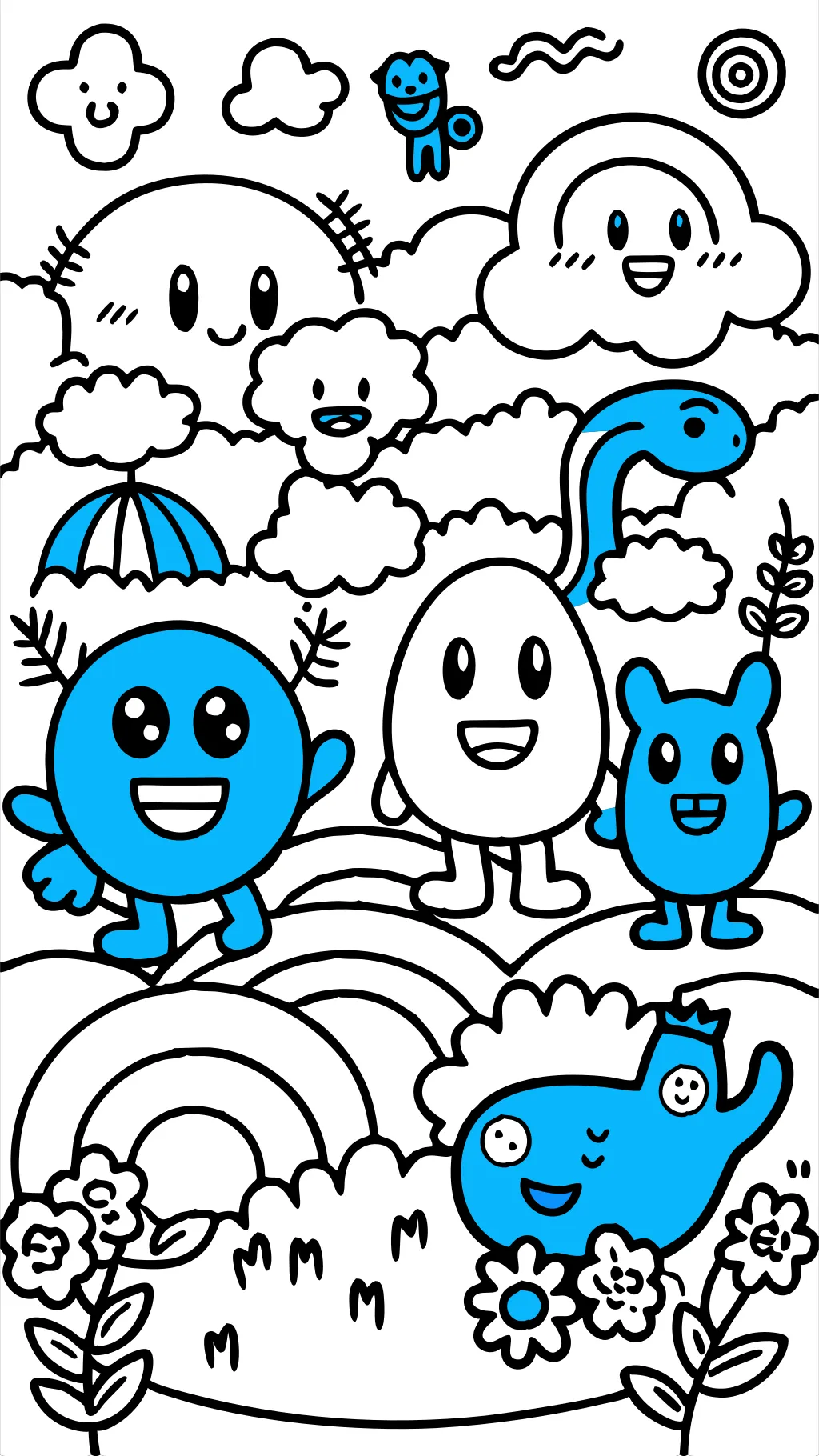 blue rainbow friends coloring page